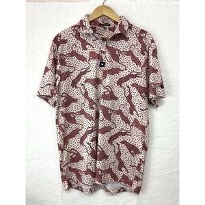 Bad Birdie Men's Anti Odor UPF 50+ Golf Polo Shirt Size L Running Cheetah